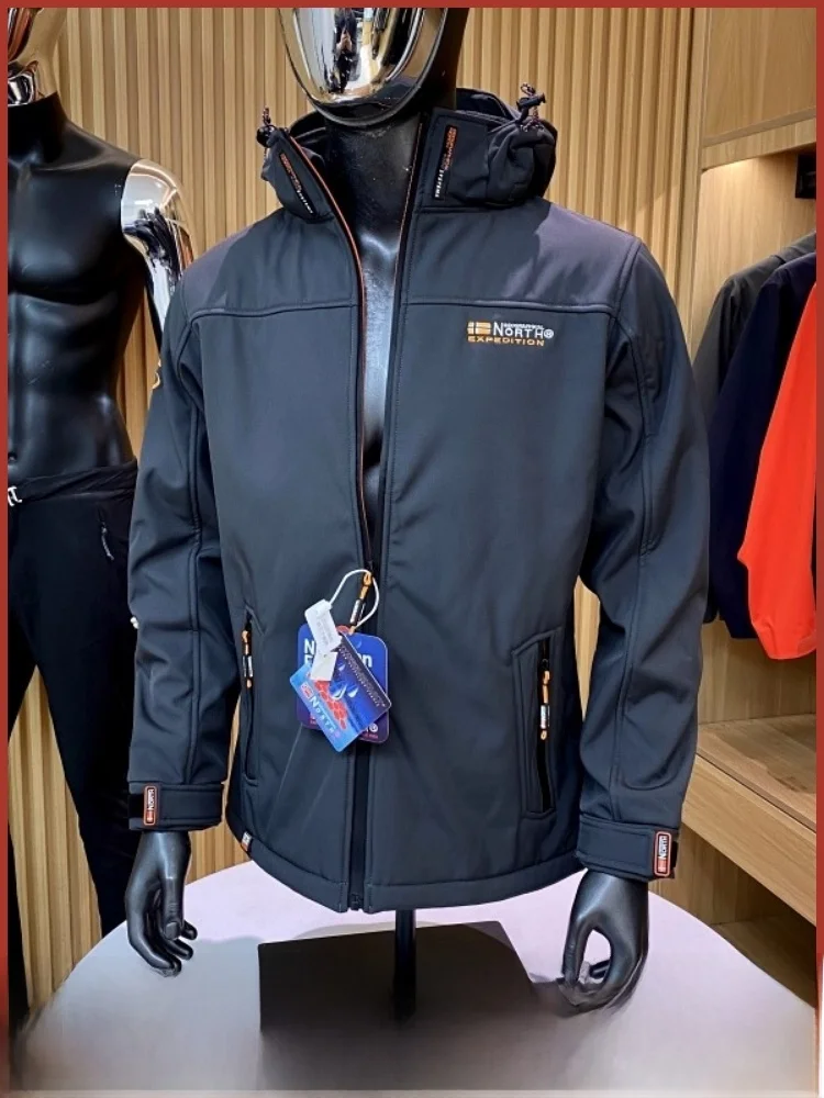 

Nordic Outdoor Exploration Men's Fce Lined Thiened Soft ell Jaet Waterproof Windproof Autumn Winter Casual Coat