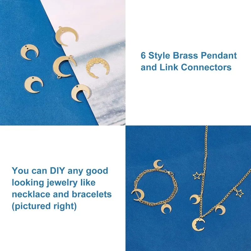 72Pcs 6 Style Moon Connector Charms Brass Jewelry Links Crescent Moon Dangle Connectors Blank Tag Pendants for DIY Necklace - view 4
