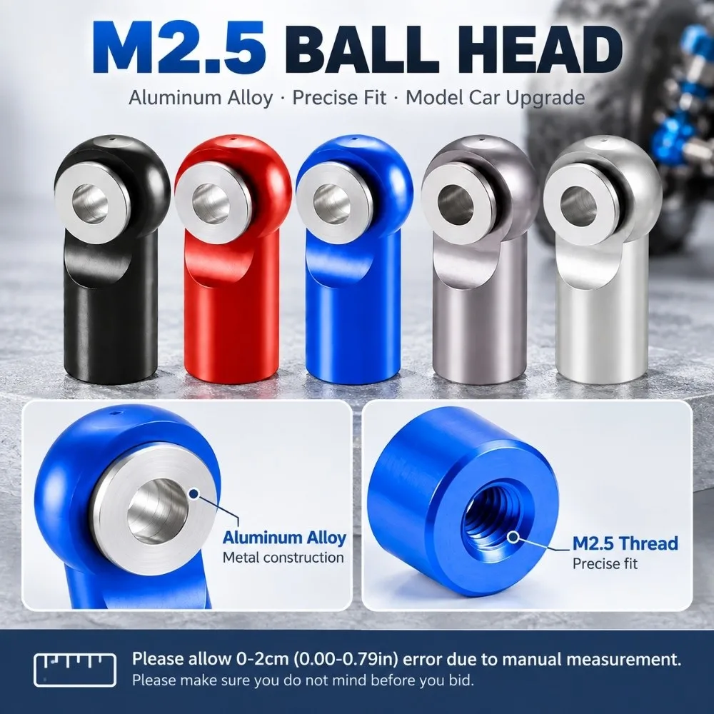 5Pcs Aluminum Alloy M2.5 Rod End Ball Head Joints Holder Tie Head Length 19mm Multicolors Right-Hand Screw Ball head hole 2.5mm