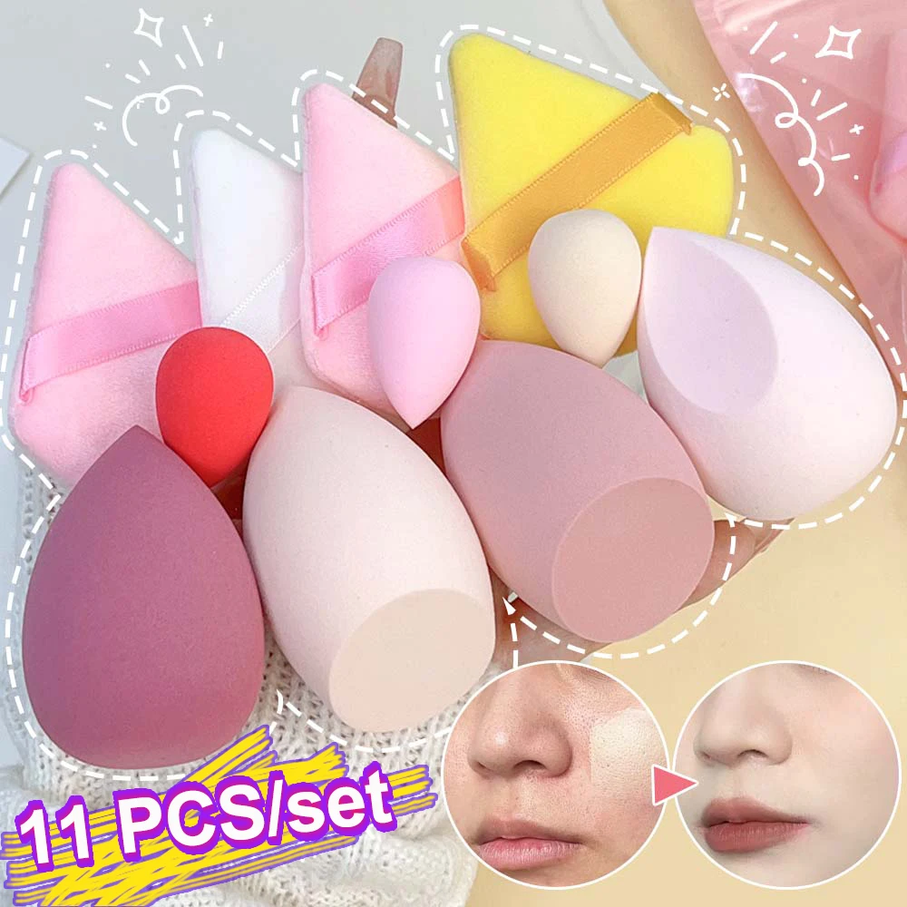 11pcs Unique Cushion Powder Puff Set Soft Mini Makeup Egg Foundation Concealer Sponges Powder Puff Beauty Tools for Beginners