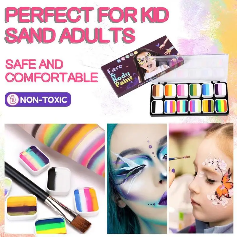 12 Farben Regenbogen Körperfarbe Kunst Kinder Make-up Malerei Pigment Kit helle Farbe Gesicht Körperfarbe Set für Jungen Mädchen Frauen