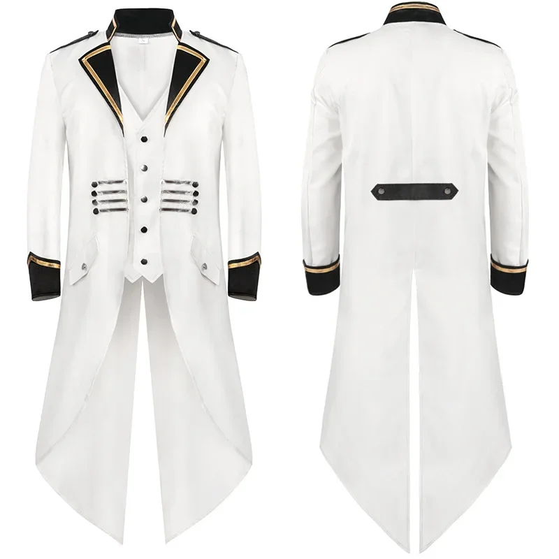 Medieval Retro Men's Trench Coat Steampunk Gothic Style Jacket Event Cosplay Uniform Outerwear Outfit Military Halloween Costume