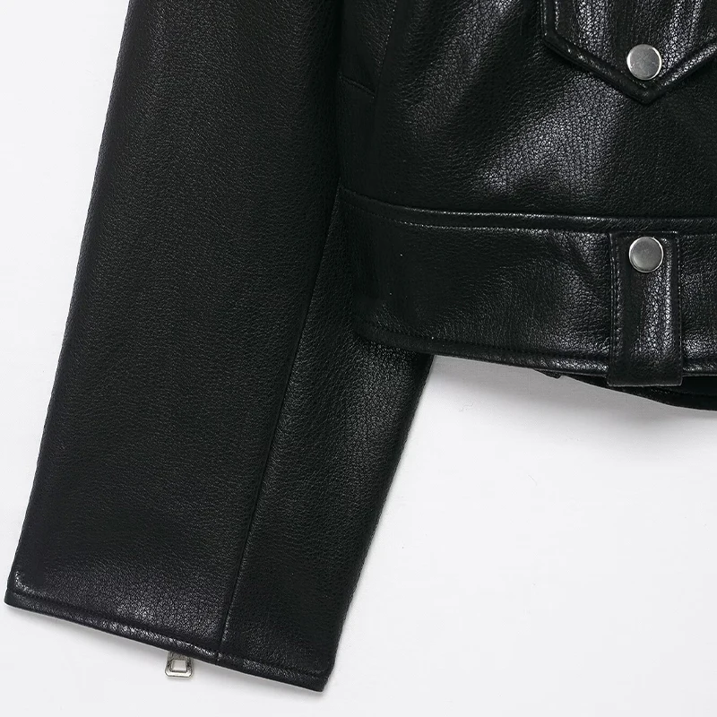 Willshela سترات نسائية عصرية من البولي يوريثان بسحاب أمامي أسود عتيق ورقبة على شكل طية صدر وأكمام طويلة ملابس نسائية أنيقة #6