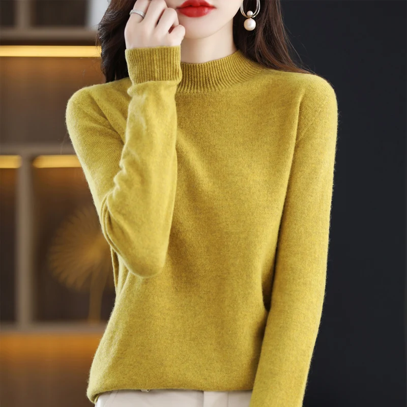 Spring Autumn New Cashmere Sweater 100% Wool Knitted Pullover Women\'s Clothing  Round Neck Long sleeved Tops