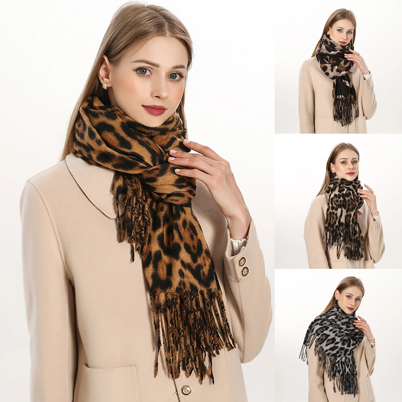 Autumn Winter Classic Leopard Scarf for Women Tassel Warm Scarves Soft Shawl Winter Warm Wrap New Multi-function Windproof Warm