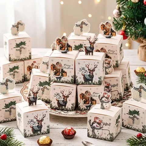 24pcs Pack Christmas Gift Boxes with Red Black Checkered Watercolor Suitable for Home Decor, Xmas Party Supplies, Gift Box