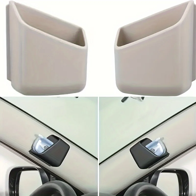 

2pcs Car Multi-function Storage Box Organizer For Cell Phone Cigarette Bill Glasses Black Gray Beige Holder With Adhesive