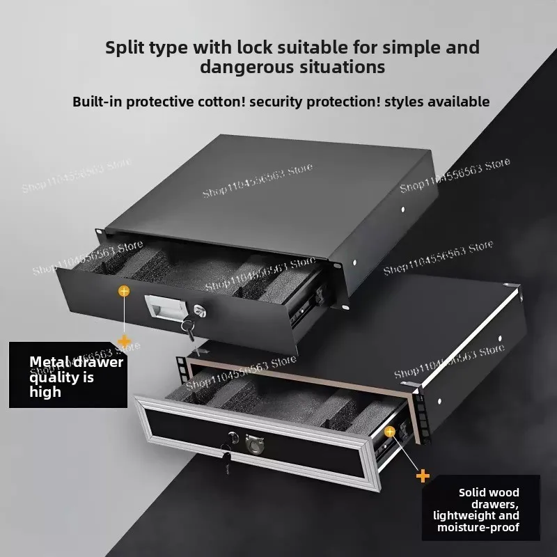 2U Cabinet Drawer with Lock  Metal Iron Drawer Microphone Storage Box