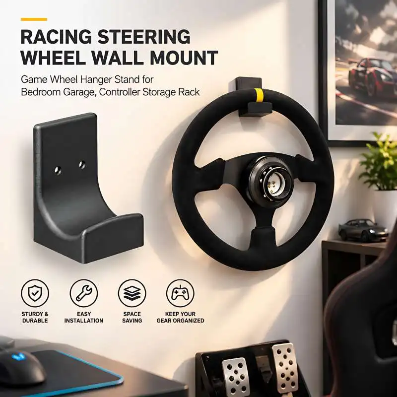 Racing Steering Wheel Wall Mount, Game Wheel Hanger Stand for Bedroom Garage, Controller Storage Rack