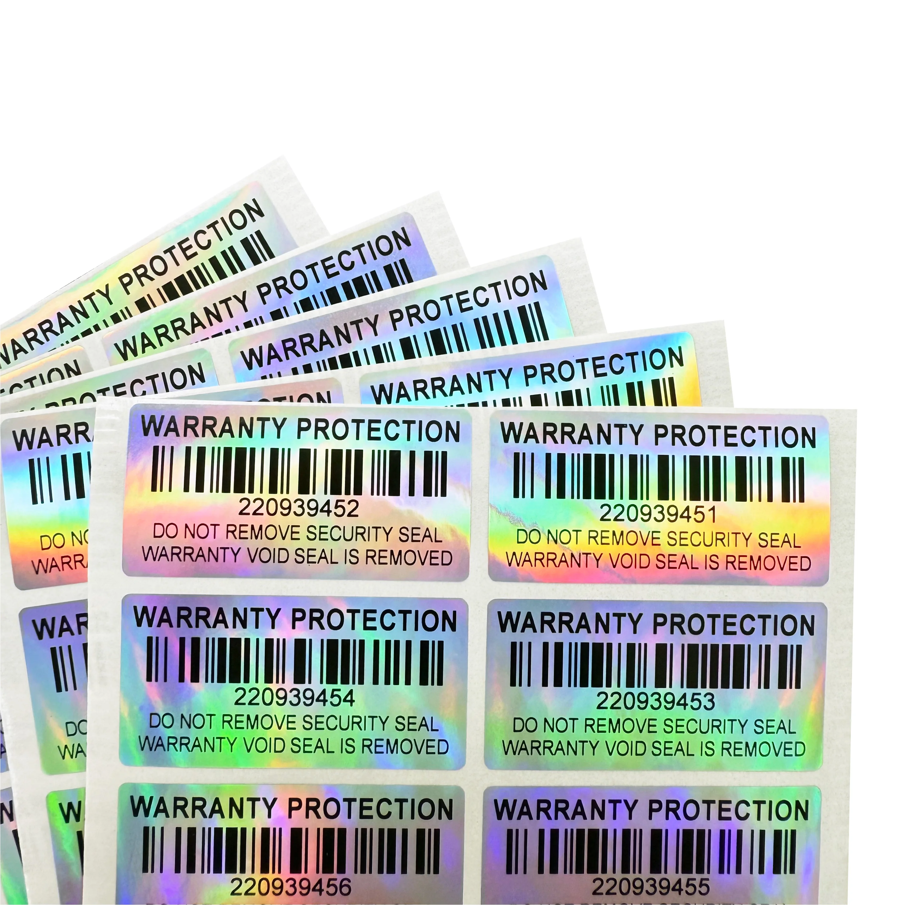 100pcs holographic warranty protection stickers 40X20mm anti-counterfeiting security seal, tamper proof serial number label