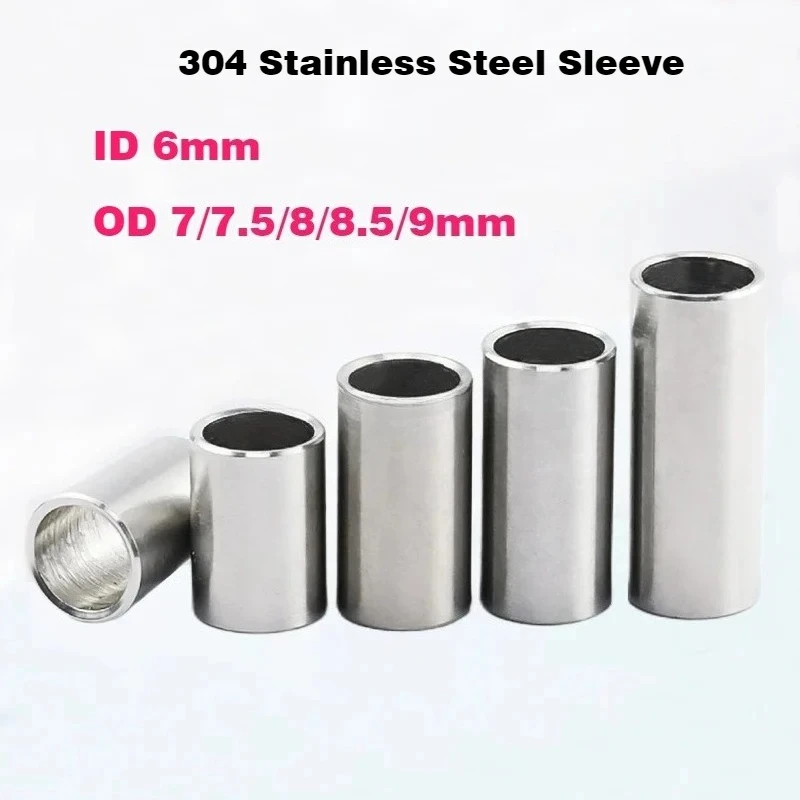 304 Stainless Steel Sleeve ID 6mm Hollow Bushing Extended Cylindrical Steel Toothless Screw Sleeve OD 7/7.5/8/8.5/9mm