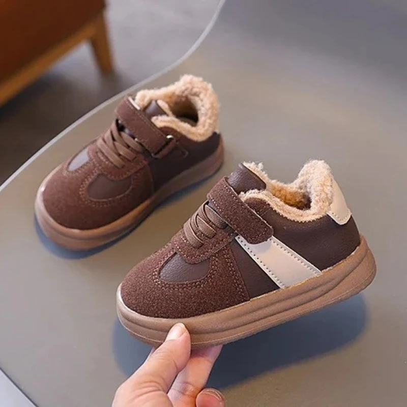 Kids Casual Sports Shoes Black Cotton Plush Warm Shallow Boots Autumn Winter New Baby Boys Girls 1-8Y Children's Shoes Little