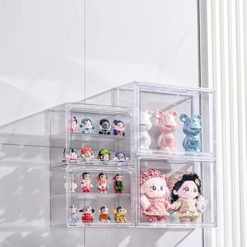 Transparent Acrylic Storage Box Stackable, Wall Mountable Magnetic Door Storage Case for Toys, Cosmetics, Books, Handbag Storage