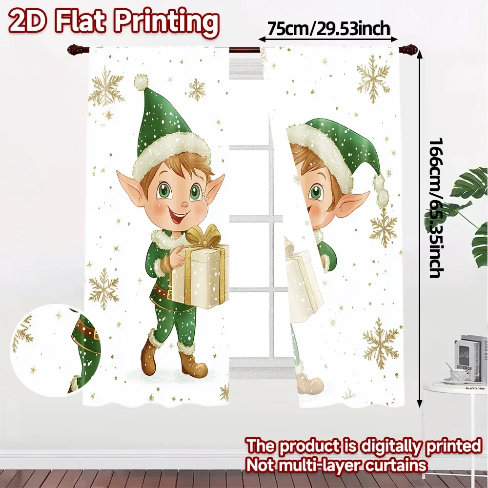 2pcs,Curtains Cute Elf Christmas Gifts Modern Curtains&Drapes Durable Polyester Curtains Decorations Ldeal for Living Room,