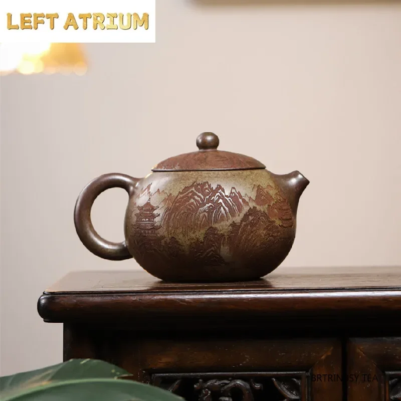 Chinese Yixing Purple Clay Teapot Handmade Landscape Tea Pot Beauty Tea Infuser Kettle Household Raw Ore Zisha Tea Set 420ml