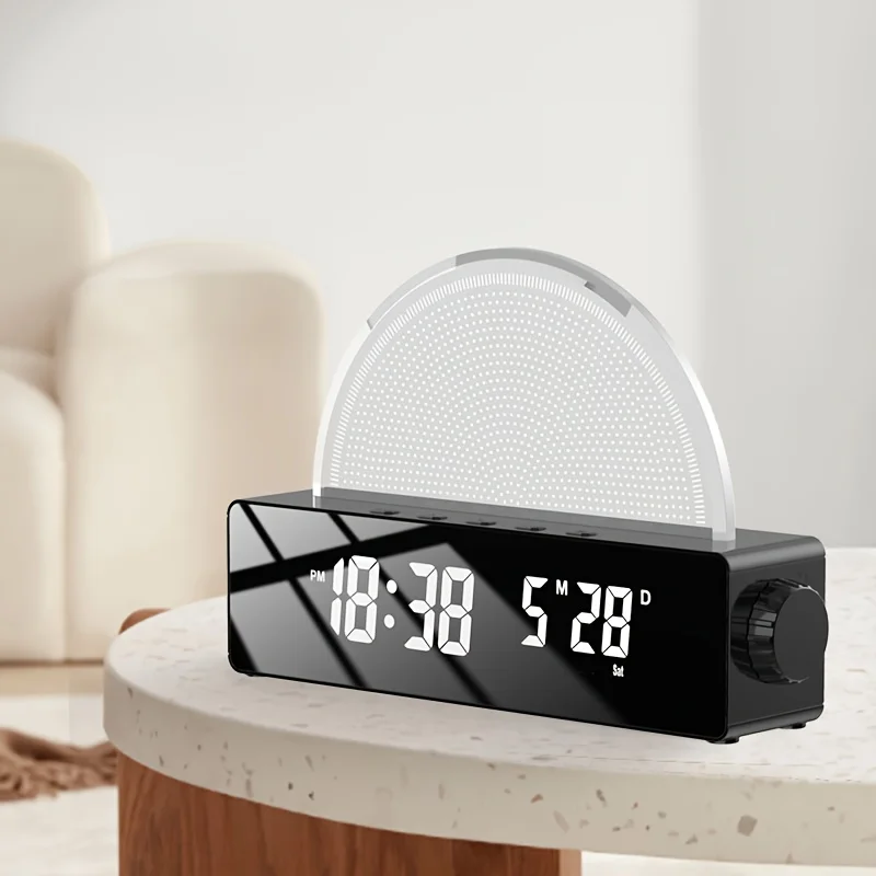 Wake Up Light Alarm Clock Mirror LED Display RGB 7 Color Dimmable Simulated Sunlight