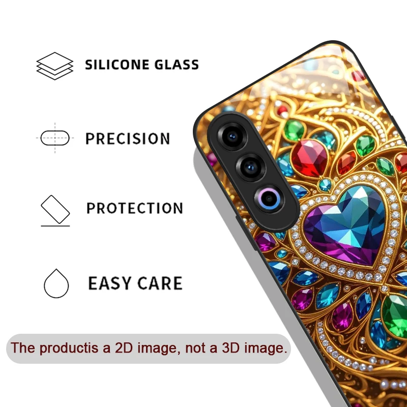 حافظة هاتف أنيقة من الزجاج المقسى على شكل قلب من الأحجار الكريمة لهاتف Oneplus 13R 12 11 10 9 Nord CE4 3 2 Lite ACE2 ACE3 Pro