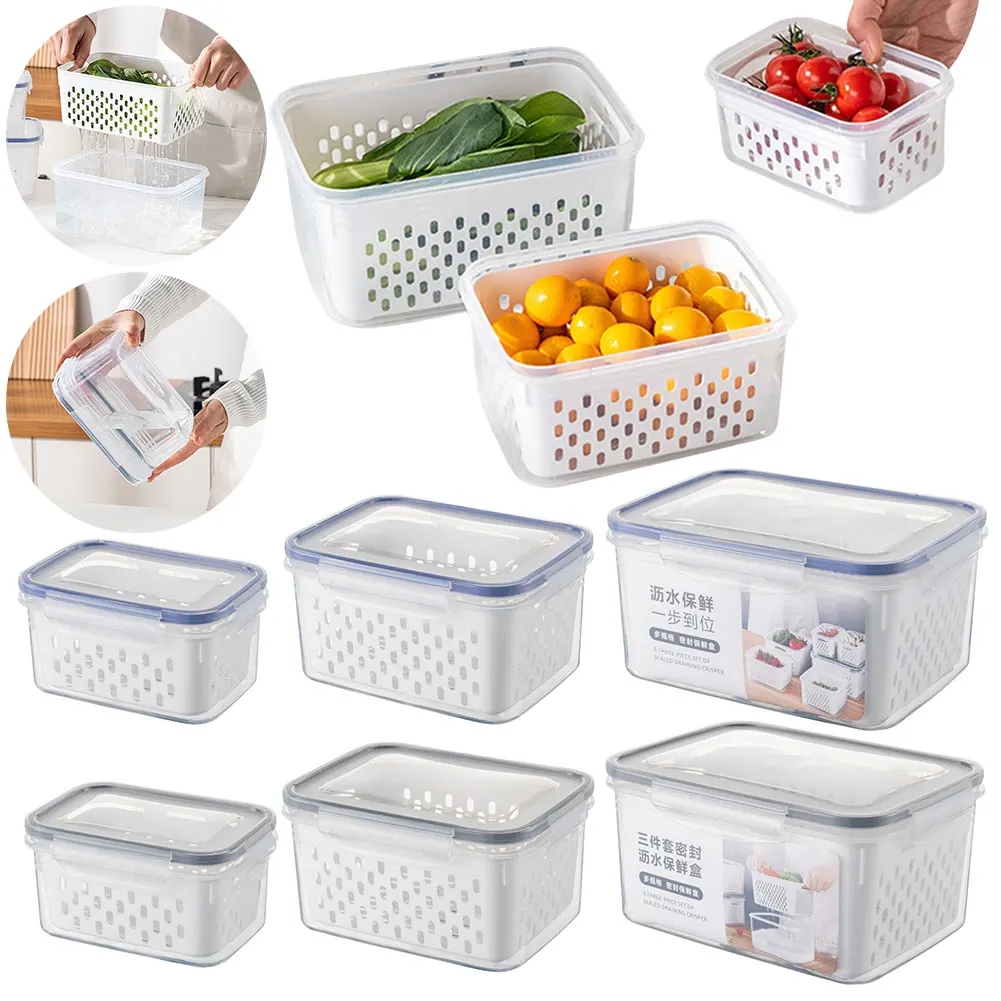 3 Pack Fruit Storage Containers BPA-Free Food Storage Containers Fridge Organizer Keep Fruits Vegetables Berry Meat Fresh Longer