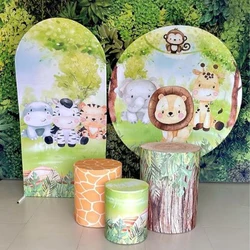 Jungle Safari Arched Wall Backdrop Kids 1st Wild One Newborn Baby Birthday Party Round Background Cover Photobooth Pillar Cover