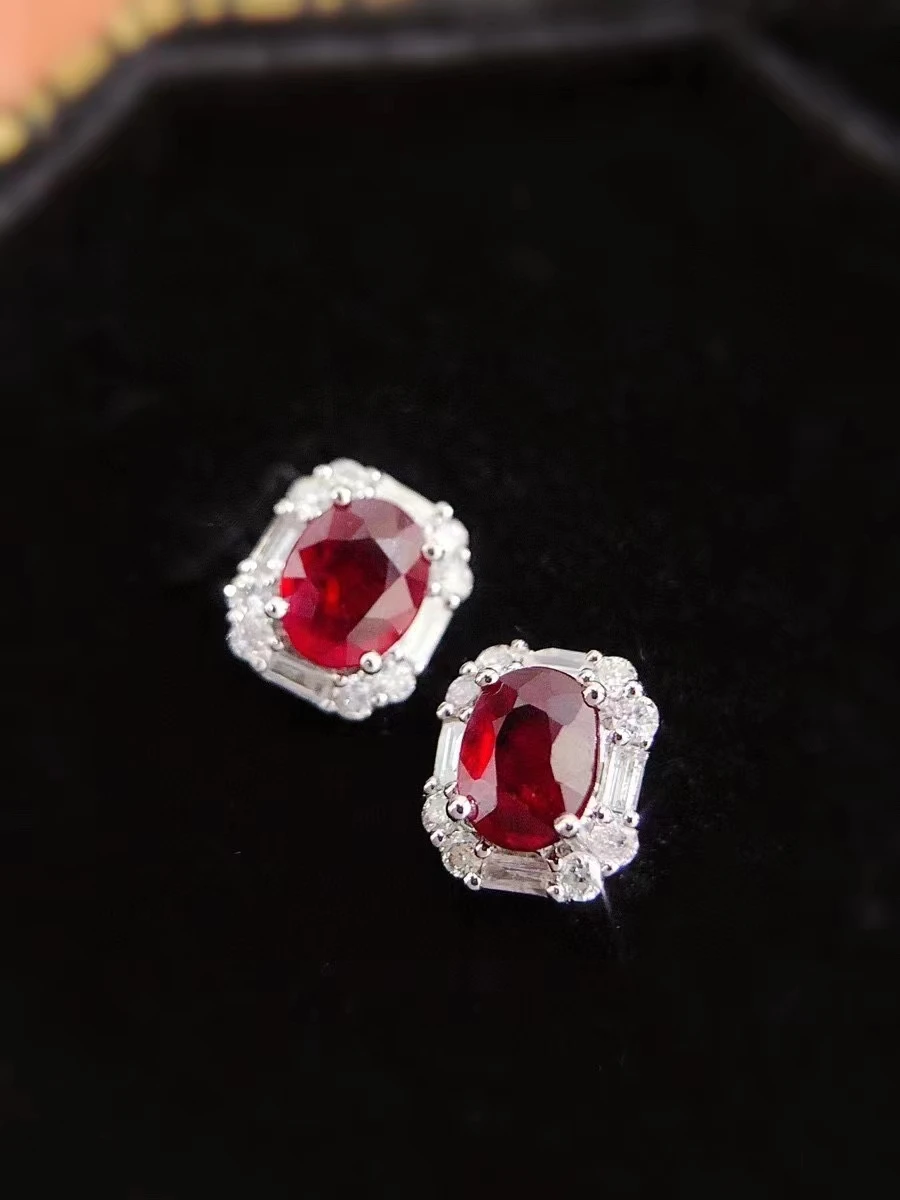 

XCL fashion pure 18k fine jewelry natural diamond&ruby earring daily wear all season party gift