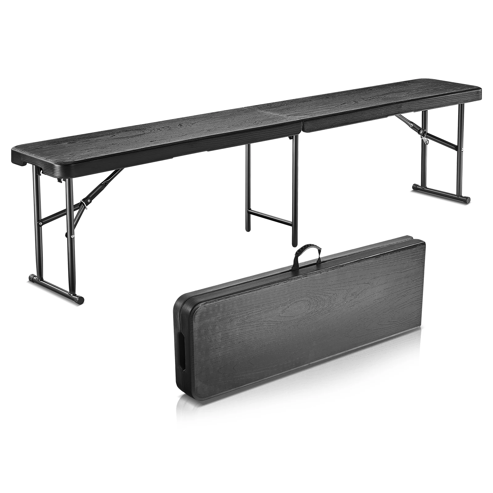 VEVOR Plastic Folding Bench  6 FT Portable Folding Bench with Carrying Handle  for Garden Soccer Entertaining Activity  Black