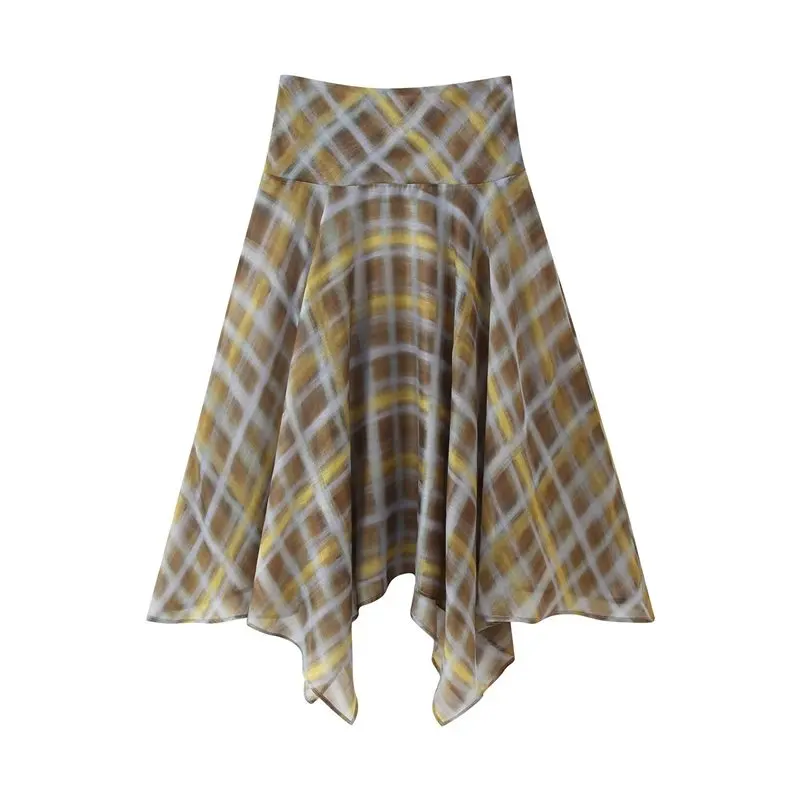 

Женская юбка-миди в клетку с асимметричным подолом, элегантная, свободного кроя
