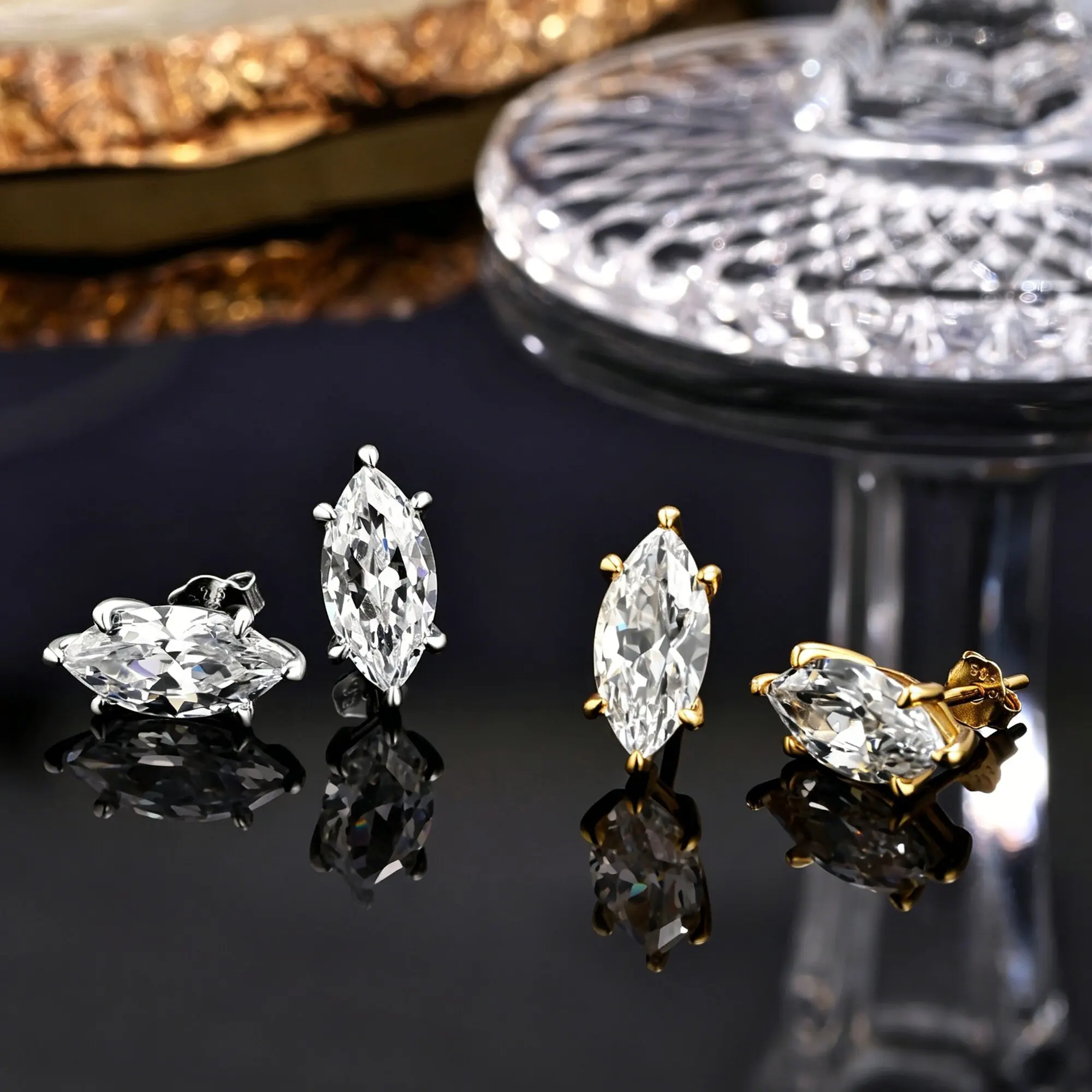 1Pair Marquise Cut Stud Earrings Solid 925 Sterling Silver 6*12mm Sparkling Trendy Luxury Piercing Jewelry Pretty Gifts 9200006