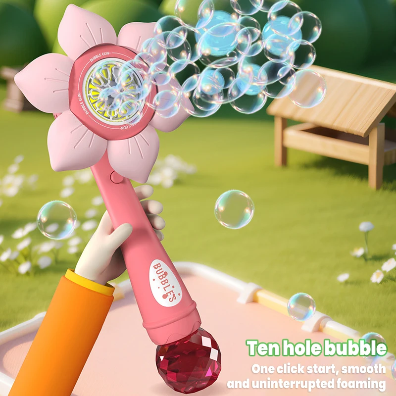 La nueva máquina de burbujas portátil con forma de flor es una excelente opción para juguetes o regalos para niños.