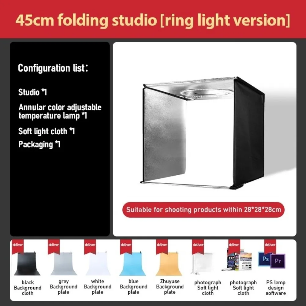 45/65 سنتيمتر LED صندوق إضاءة ناعم صغير مع خلفية التصوير صندوق الضوء حلقة ضوء مجلس طوي عكس الضوء سوفت بوكس