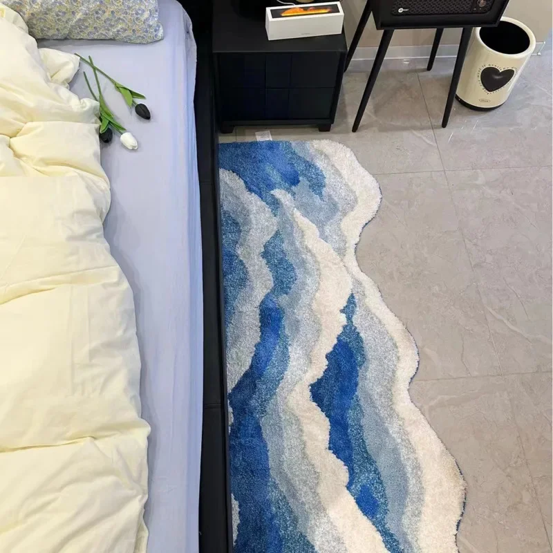 Nordic Style Rug Ocean Wave Bedside Carpet Flocking Foot Mat Thickened Absorbent Non Slip Mat Living Room Sofa Special Carpet