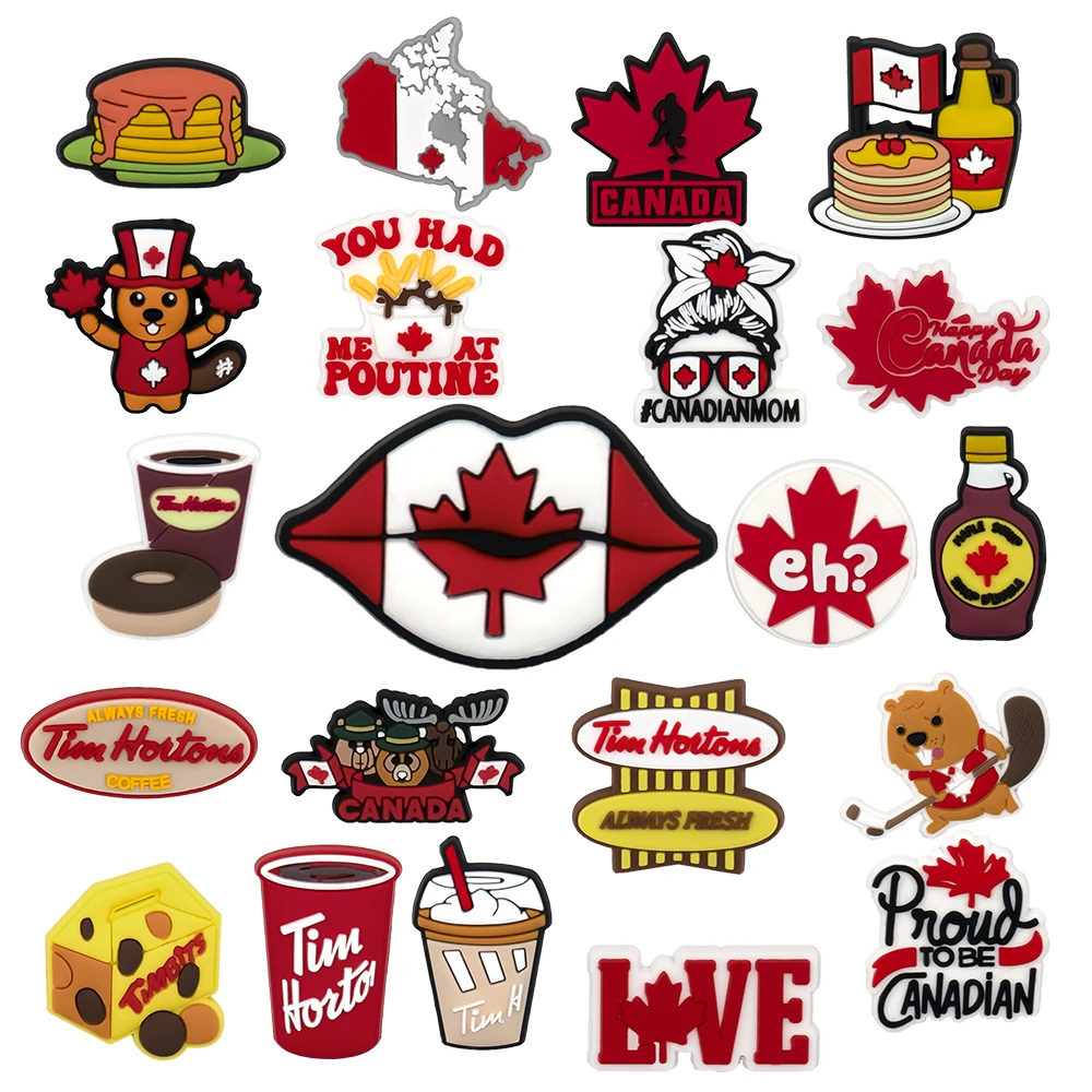 

21pcs/SET Canada Series Coffee for Shoe Charms Accessories DIY Decoration for Classic Clog Kids Gifts