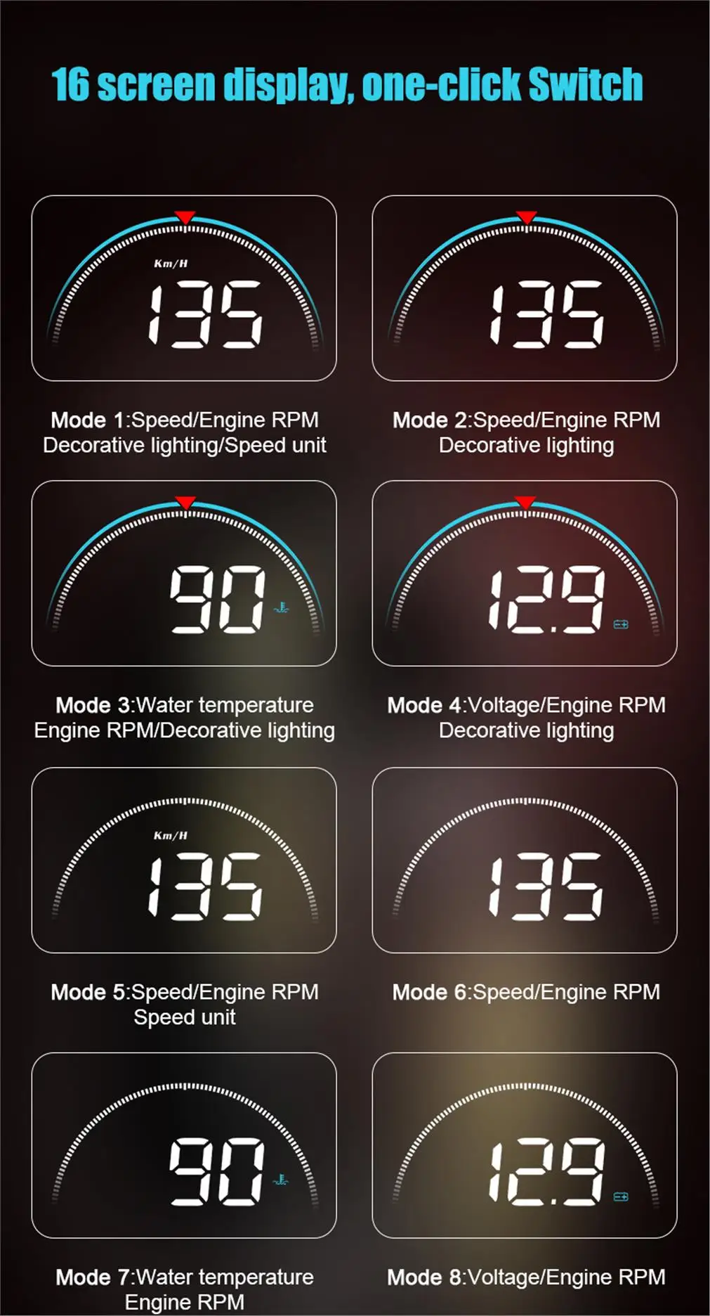 M8 Auto HUD Head-Up-Display OBD2 Geschwindigkeitswarnung Auto Elektronische Wassertemperatur LED Digital-Projektor Windschutzscheibe – Detail 9