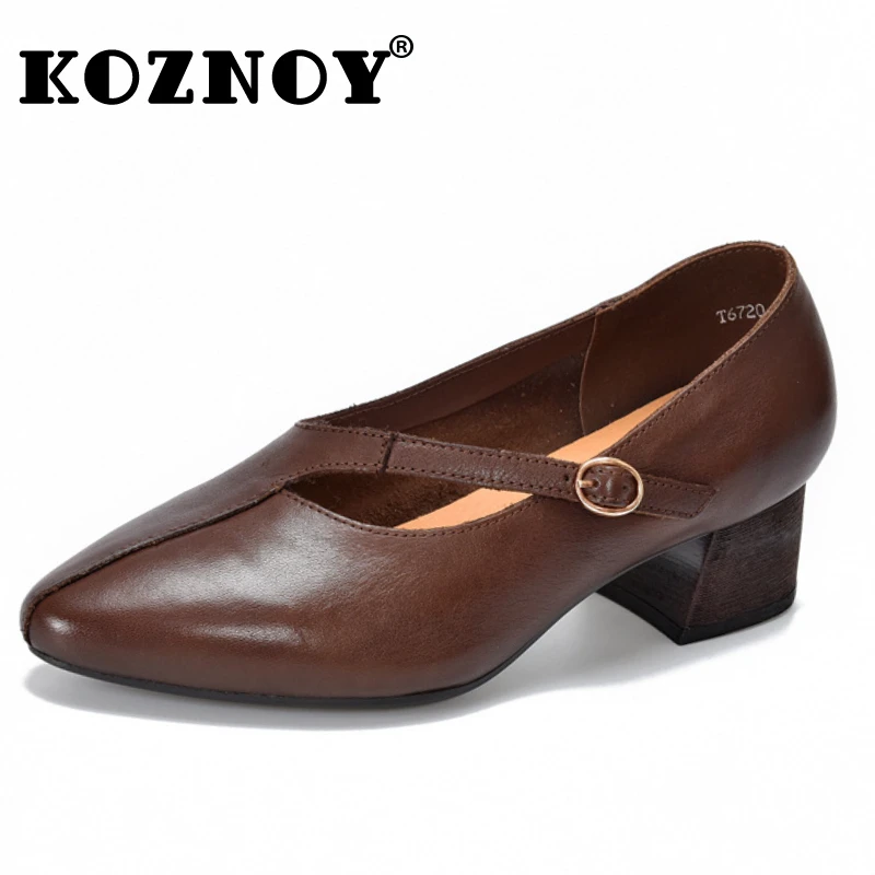

Koznoy 4cm Cow Genuine Leather Comfy Loafer Woman Leisure Loafer Summer Chunky Heesl Ethnic Rubber Ergonomic Soft Flats Shoes