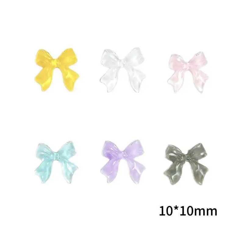 100PCS Macaron Colored Jelly Bows Nail Art Accessories Translucent Ribbon Bows Aurora Series Nail Charms DIY Nails Decorations