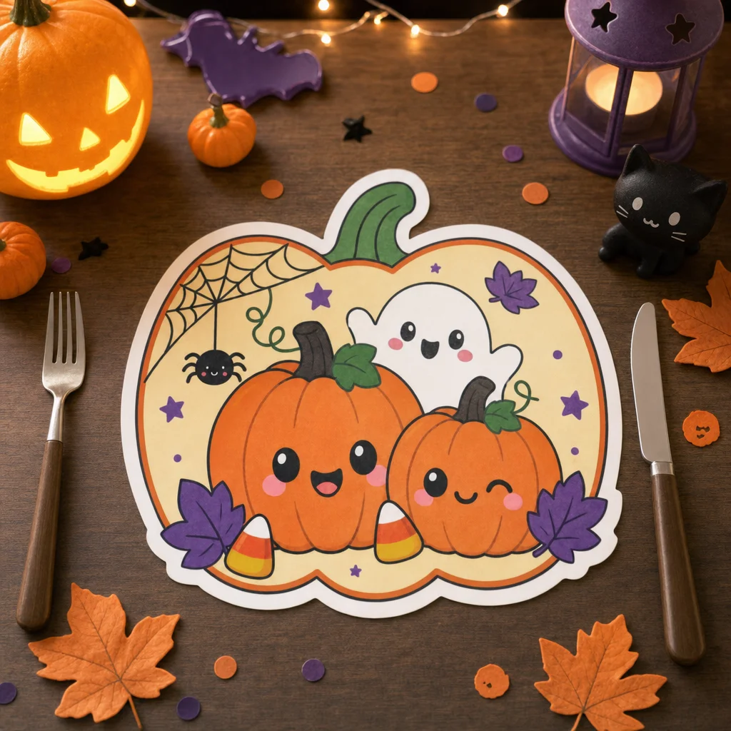 12/24pcs pumpkin shape Halloween paper placemats, holiday disposable table decorative mats, suitable for Halloween
