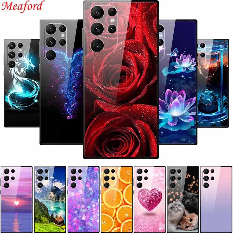 Glass Case For Samsung S22 Ultra Case Soft Bumper Hard Tempered Glass Back Cover For Samsung Galaxy S21 S22 S23 Ultra Phone Case