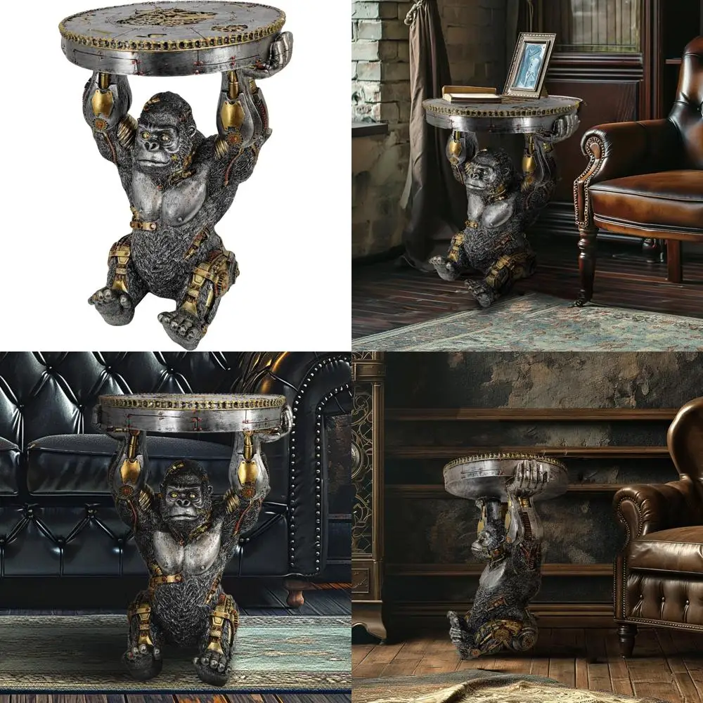 قاعدة غوريلا Steampunk مصنوعة يدويًا، تمثال قرد سايبورغ من الراتنج، منحوتة الخيال العلمي، وقطعة فنية قابلة للجمع