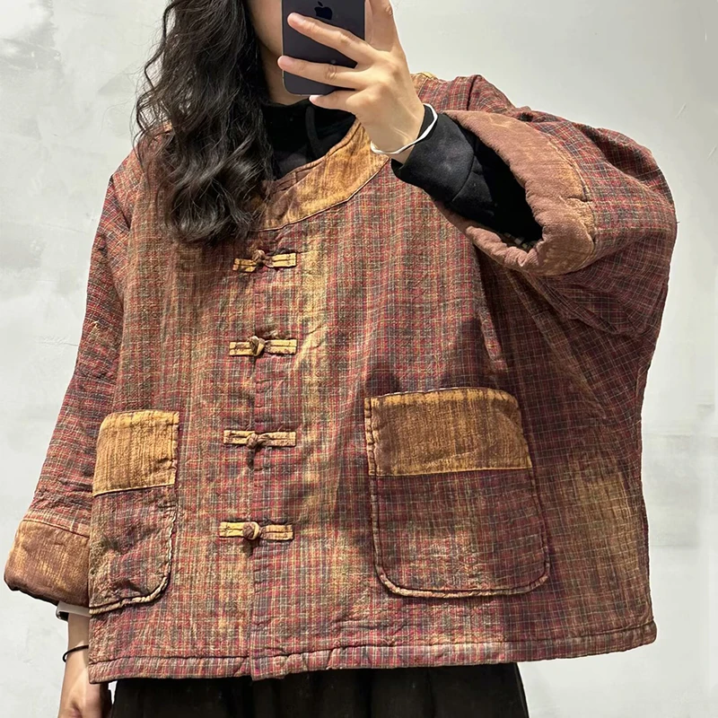 Masss Wasss Fashion Winter Chinese Women Thicken Quilted Jeacket Vintage Warm Classic Loose Parkas Leisure Oversized Luxury Coat