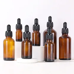 24Pcs Dropper Bottles 5ml 10ml 15ml 20ml 30ml 50ml 100ml Essential Oil Bottle Amber Glass Vial Perfume Liquid Cosmetic Dispenser