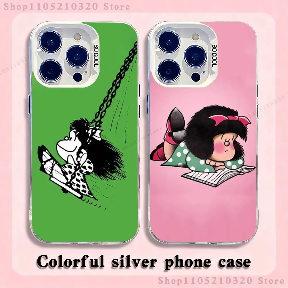 

Cartoon M-Mafalda-ES Cute Phone Case For iPhone 17,16,15,14,13,12,X,8,Pro,Max,Plus,E,SE4,Air,Mini White IMD Matte