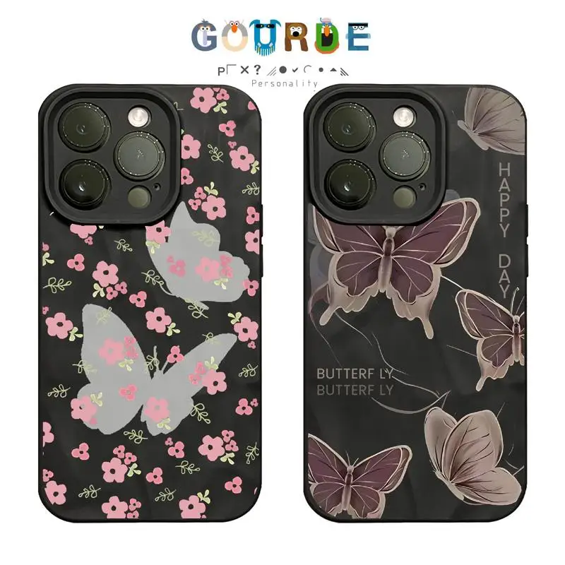 

Gourde Aesthetic Butterfly Pattern Couple Case for Iphone 15 14 12 13 11 Pro Max IP 7 8 Plus Iphon X XS XR Xs Max