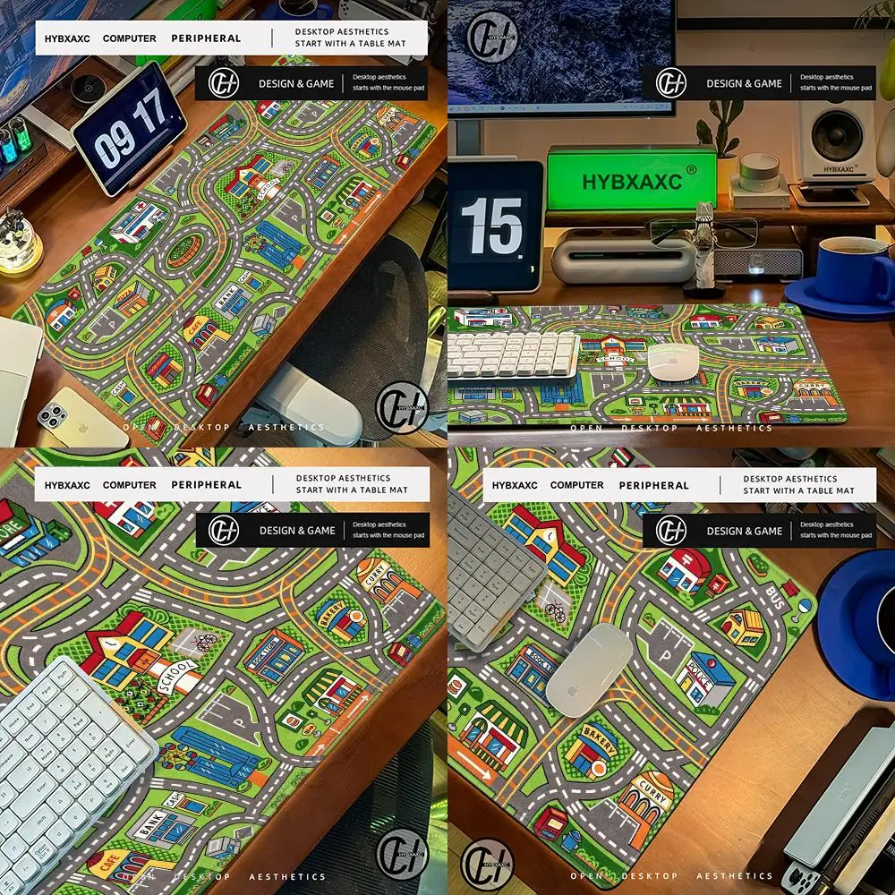 Fun Game Cityscape Mouse Pad Interactive Game Traffic Map APD Waterproof Colorful Map Bedroom Computer Game Desk Mat HYBXAXC