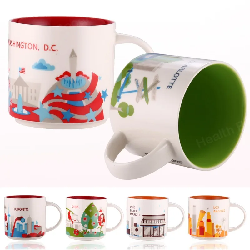 Taza café cerámica, América y Europa, Nueva York, Los Ángeles, Taza leche, Hermosos regalos, Regalos devolución fiesta, 400 ml