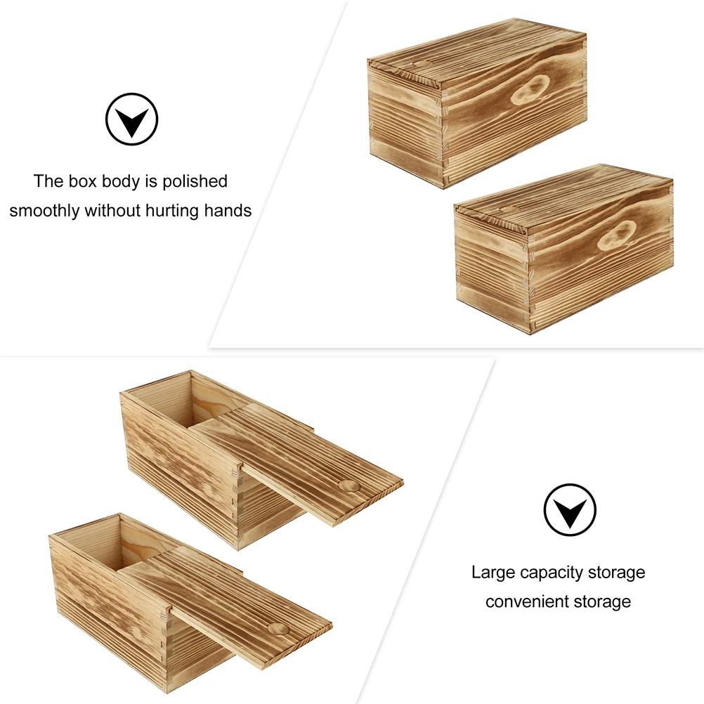 

2pcs Wooden Sliding Box Premium Storage Organizer with Lid Slide Design Anti-Drop Gift Packaging Container Household for Room