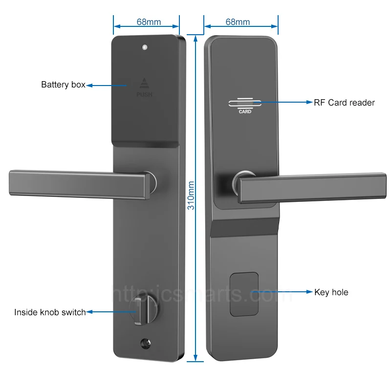 Aluminum Alloy Materal Smart Hotel RF Card Electric lock with Mifare Card Reader System