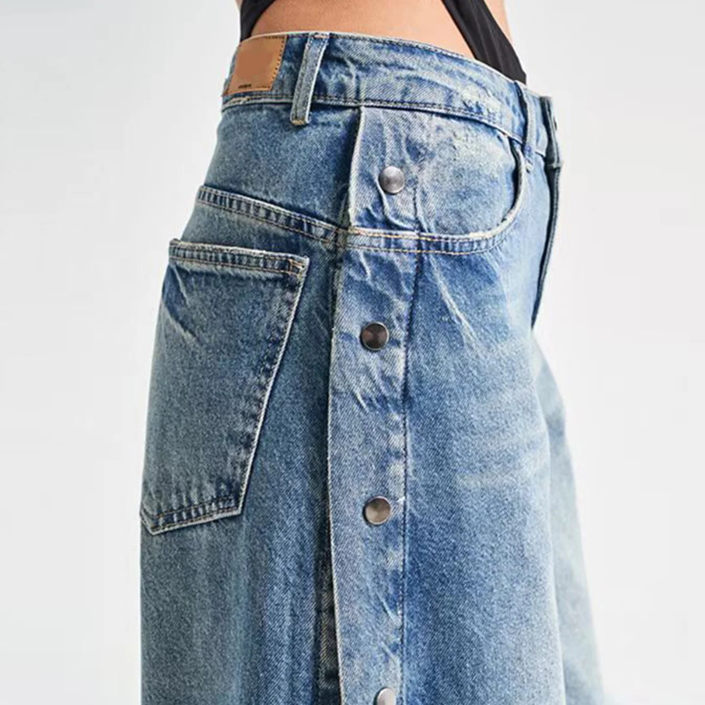 

High Waist Loose Fit Straight Leg Jeans Button Detail Women's Sle Casual Polyester Fabric Zipper Closure Daily Wear