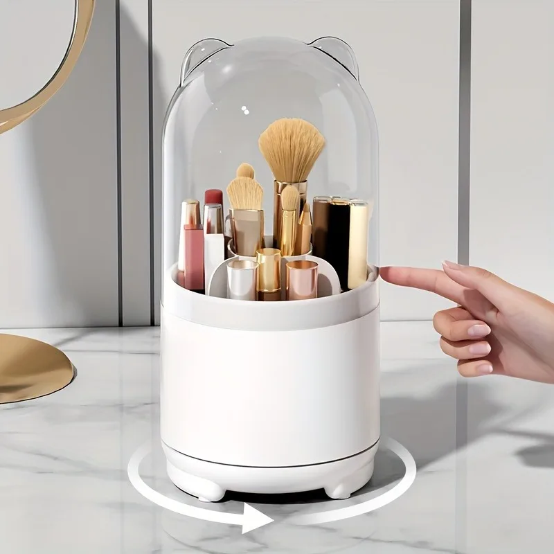 1pc 360° Rotating Makeup Storage Box, Detachable Storage Box, Transparent Dust-proof Pen Holder, Eyeshadow Brush Holder