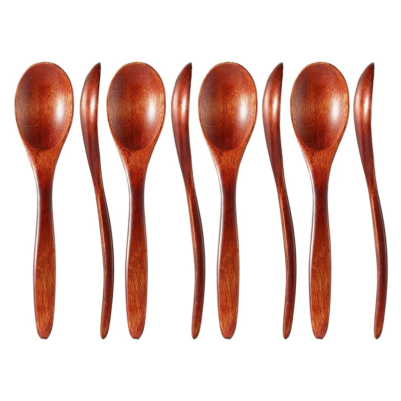 8 Pieces Wooden Spoons For Eating Natural Soup Wood Spoons Cooking Wooden Teaspoon Condiment Spoons For Mixing Honey Tea