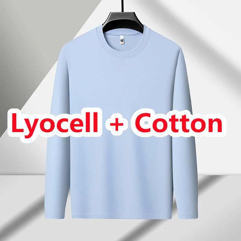 High Quality Lyocell Men Tops 2025 Autumn Classic Solid Lyocell Cotton Tees Long Sleeve Clothes Male Breathable Basic T-shirts view 4