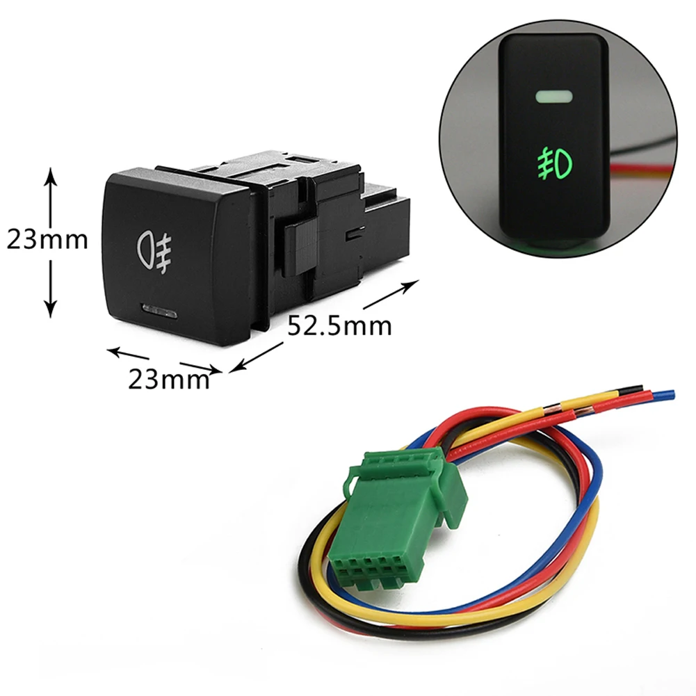 Interruttore fendinebbia per auto con pulsante fendinebbia a luce verde Sostituzione filo di rame puro Refitting fendinebbia 12V 24V per Camry 2018+